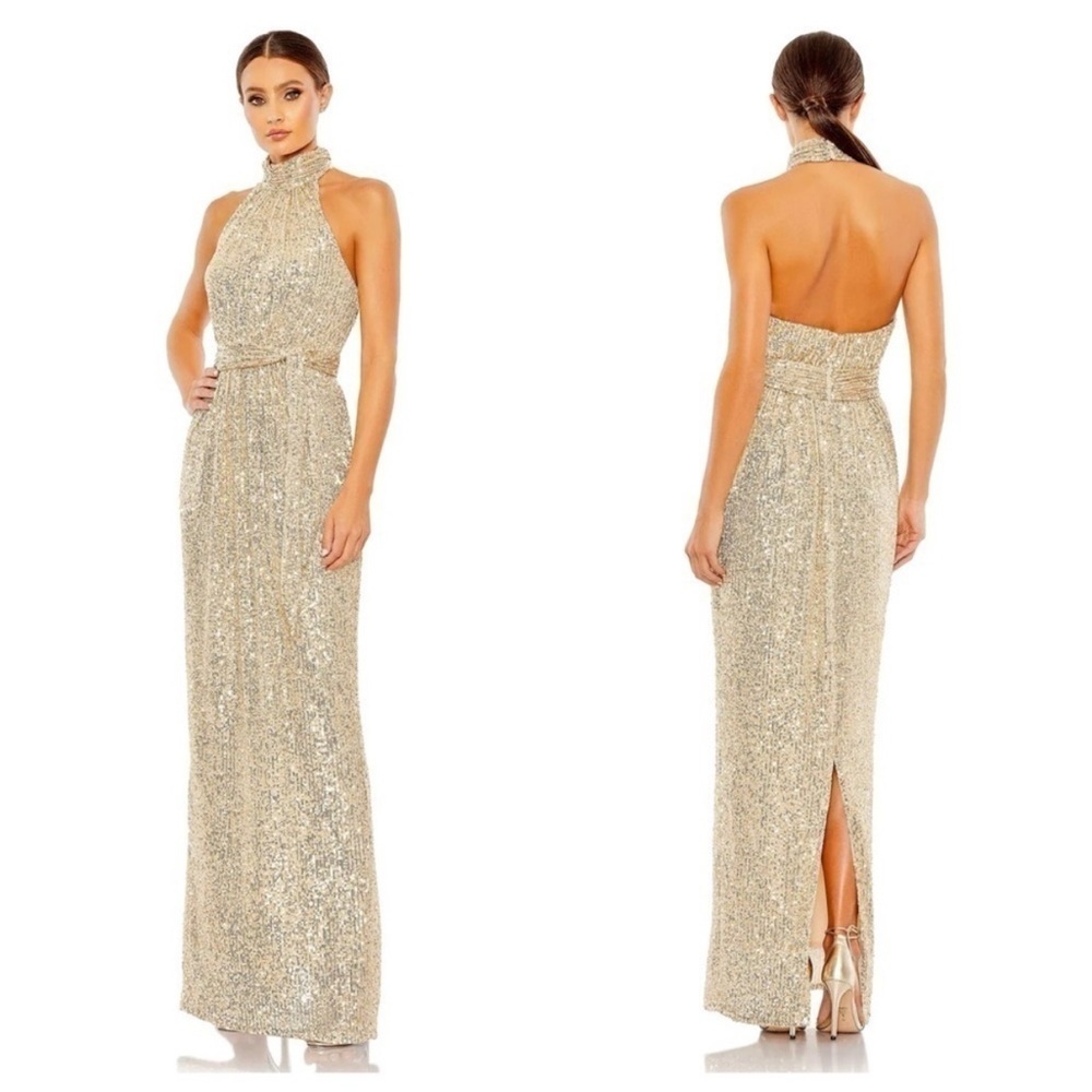 Stunning Gold Sequin Backless Gown